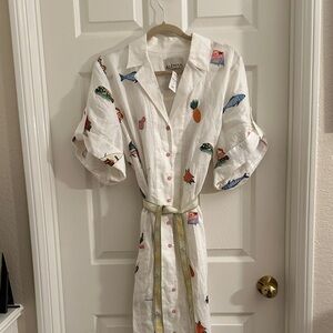 Alemais White Shirt Dress with Colorful Prints